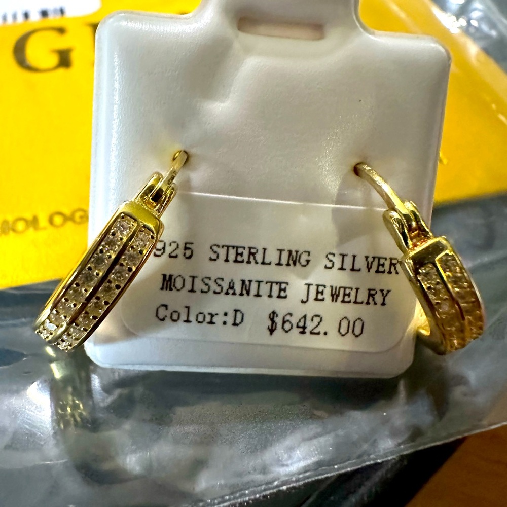 Moissanite 14k Gold over 925 sterling hoop Earrings .4ct - Picture 1 of 5